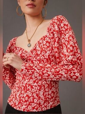 ANTHROPOLOGY CARMINE puff sleeve blouse size L